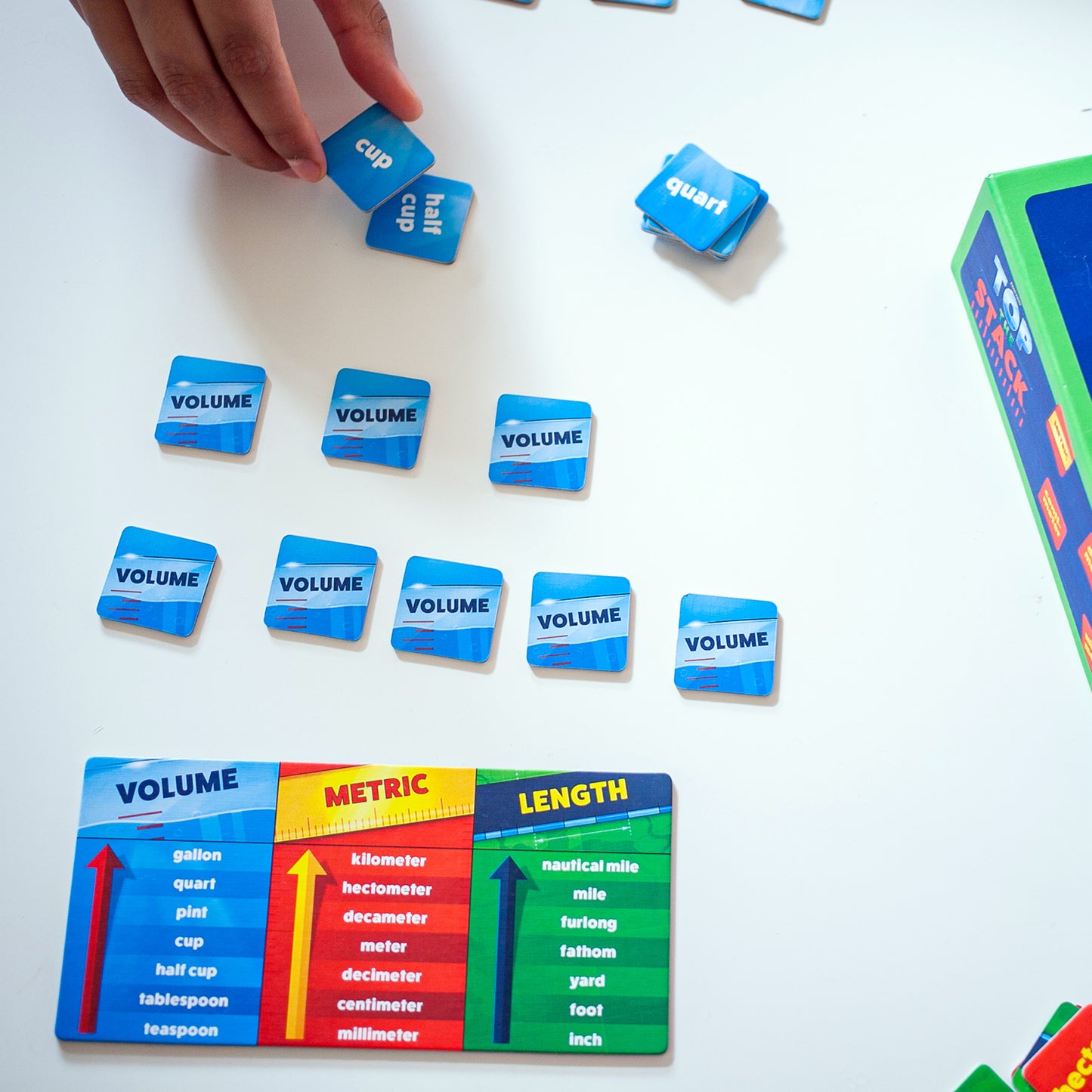 Top the Stack by SimplyFun is a measurement game teaching US standard volume and length and metric length.
