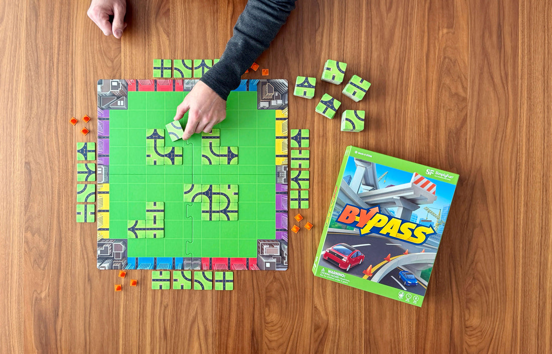 Photo of planning and strategy game, ByPass by SimplyFun. A family game for ages 8 and up.