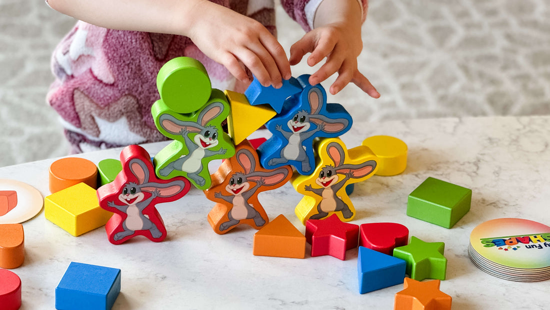 My Fun Shapes: A fun way to learn colors and shapes with 30 colorful wooden blocks that kids can stack and balance.