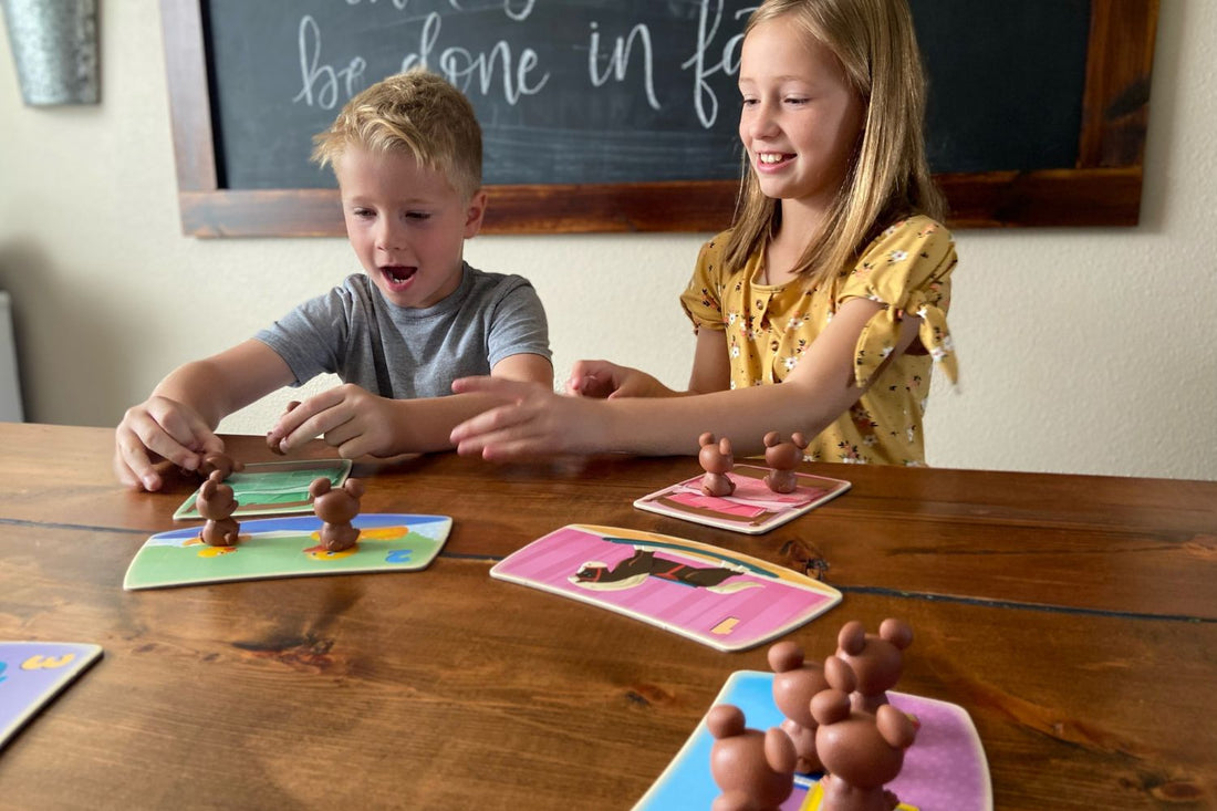 Kids playing number recognition activities for preschoolers - Uncle Beary's Bedtime.