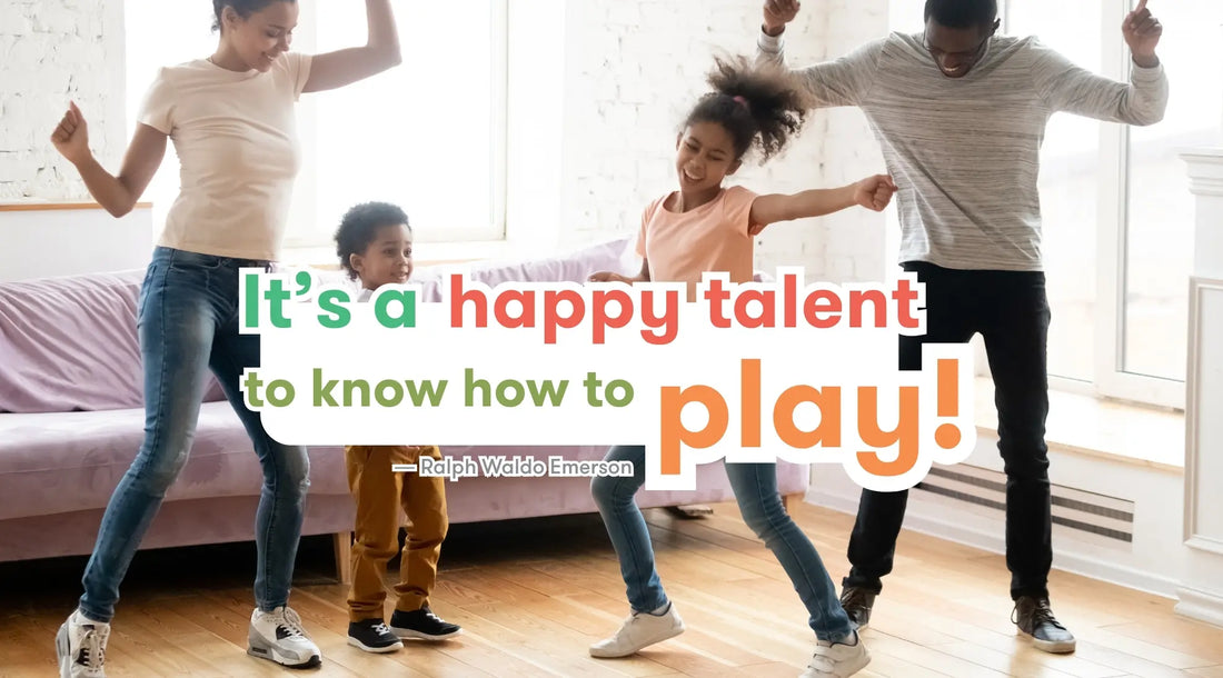 Happy family playing and dancing.