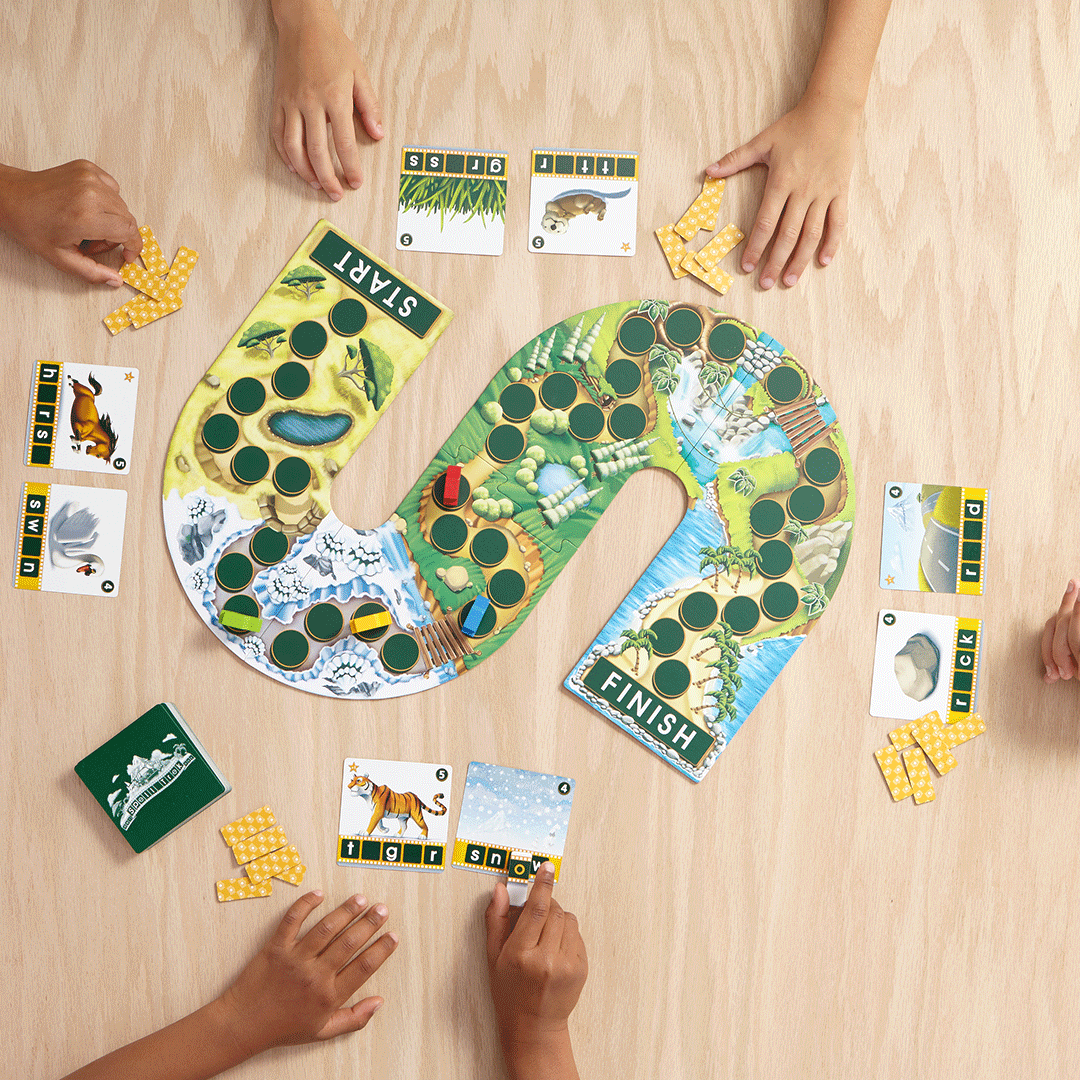 well-made games for kids. Kids playing a high-quality educational board game