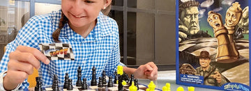 A child playing SimplyFun's Chess on the Loose board game