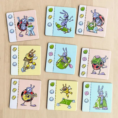 Bug Crafts is a resource management board game where kids ages 8+ plan and trade materials at a bug market to craft goods for their bug friends.