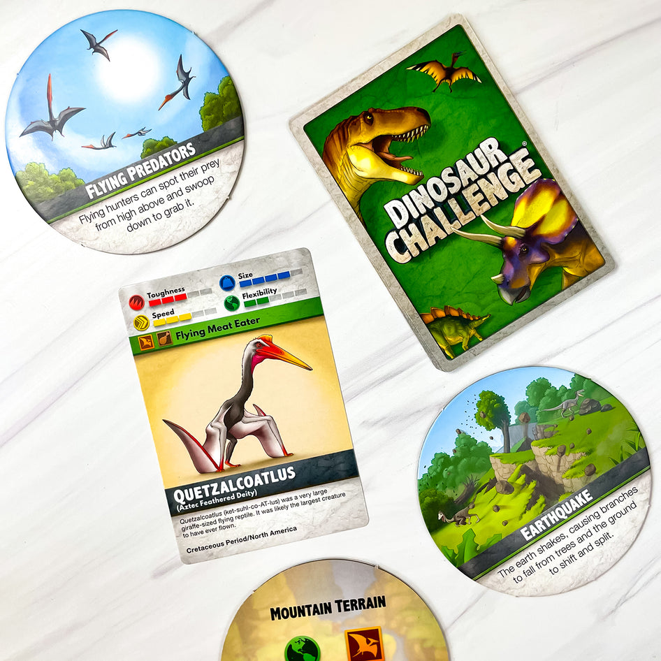 Dinosaur Challenge by SimplyFun is a dinosaur game for ages 7 and up. This booster pack has new events and dinosaurs.