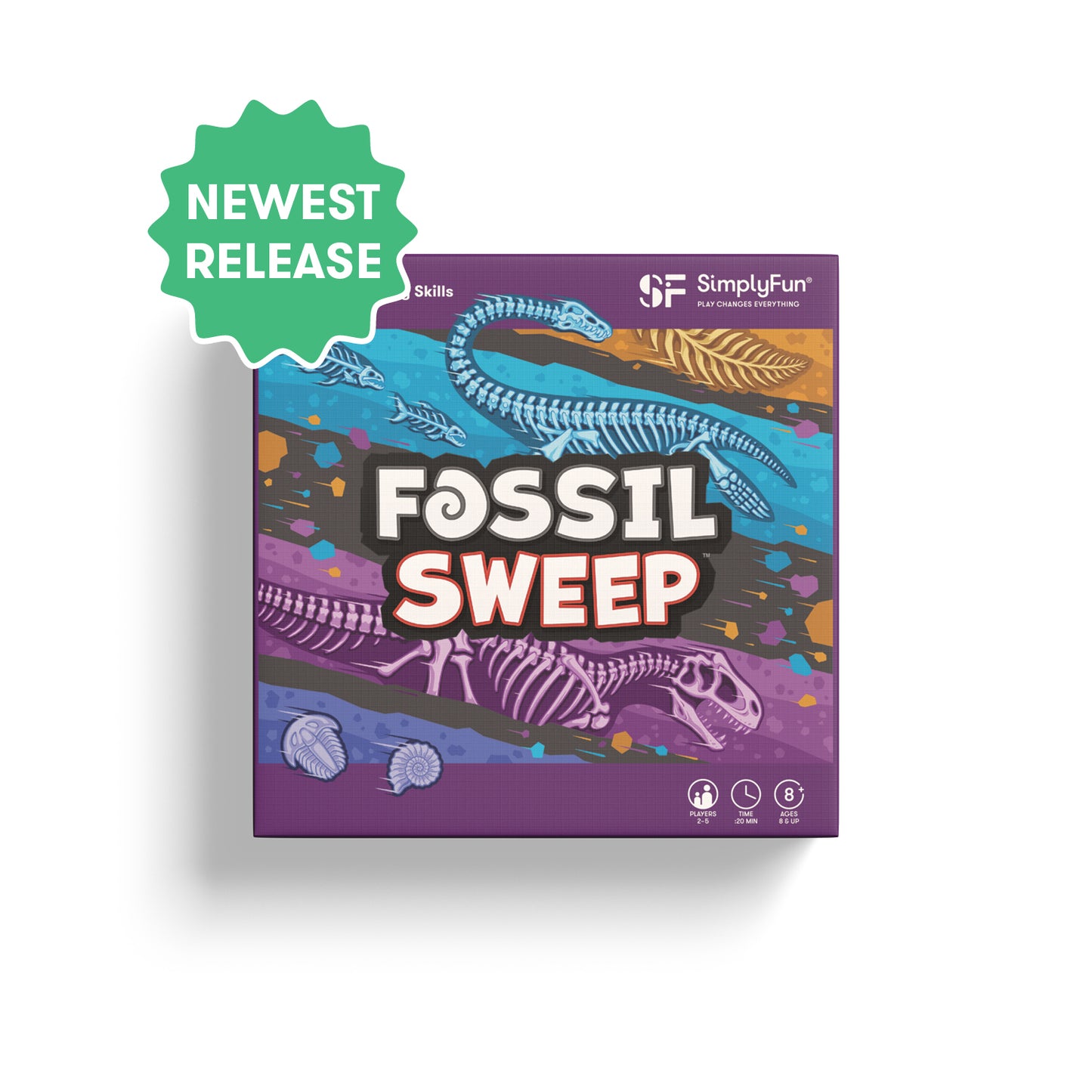 Fossil Sweep by SimplyFun, a fun fossil-themed card game for ages 8 and up.