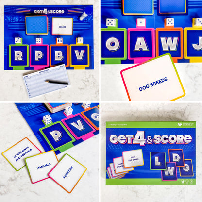 Language Game Set from SimplyFun featuring Linkity, Get 4 & Score, and The Reel Script.