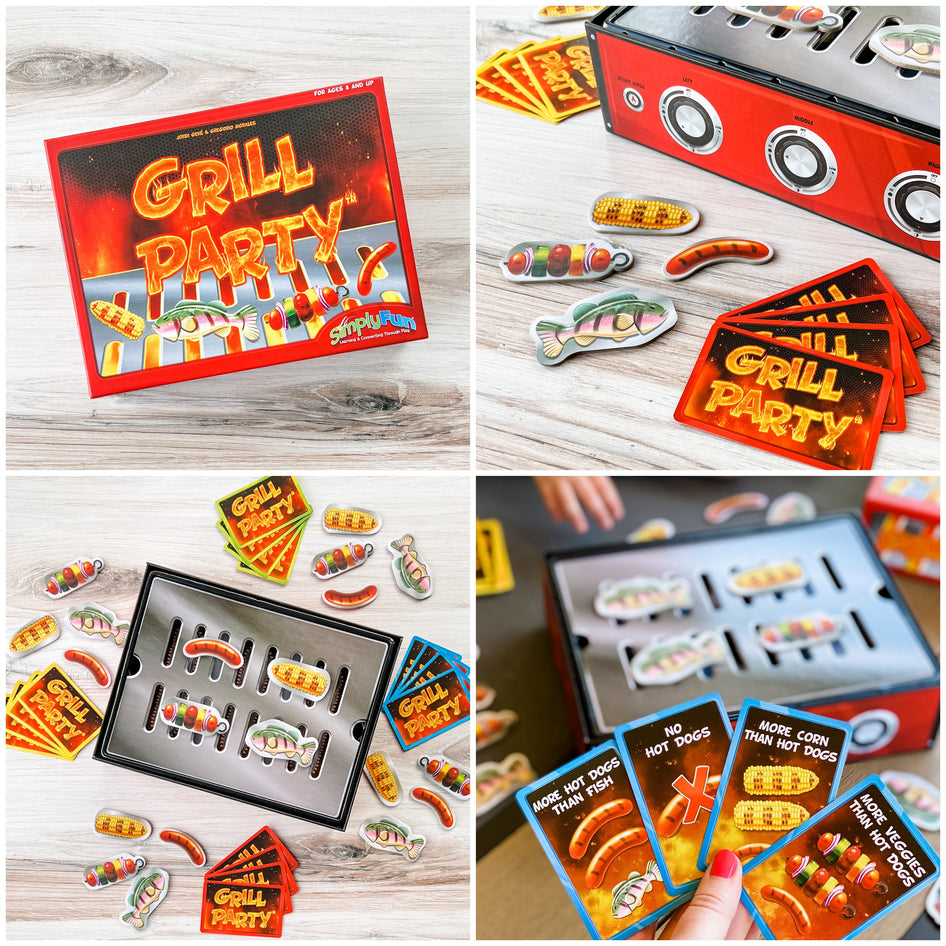 Math Skills Game set by SimplyFun, featuring Grill Party, Vinculum, and Space It!