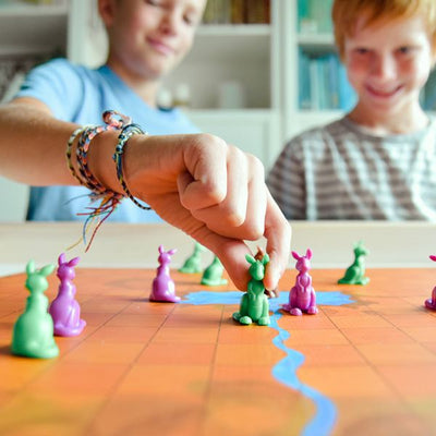High Tail It! by SimplyFun is a strategy game focusing on prediction and planning and featuring kangaroos for ages 10 and up.