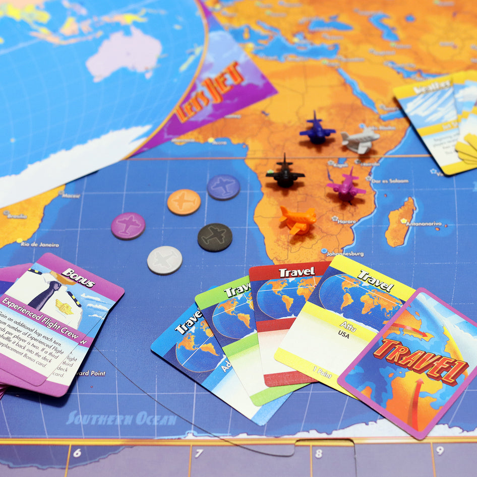 Let's Jet by SimplyFun is a fun geography game that teaches world facts.