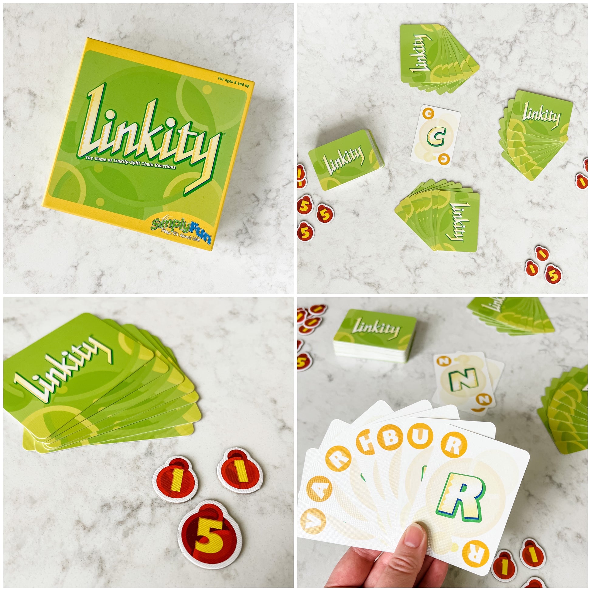 Language Game Set from SimplyFun featuring Linkity, Get 4 & Score, and The Reel Script.