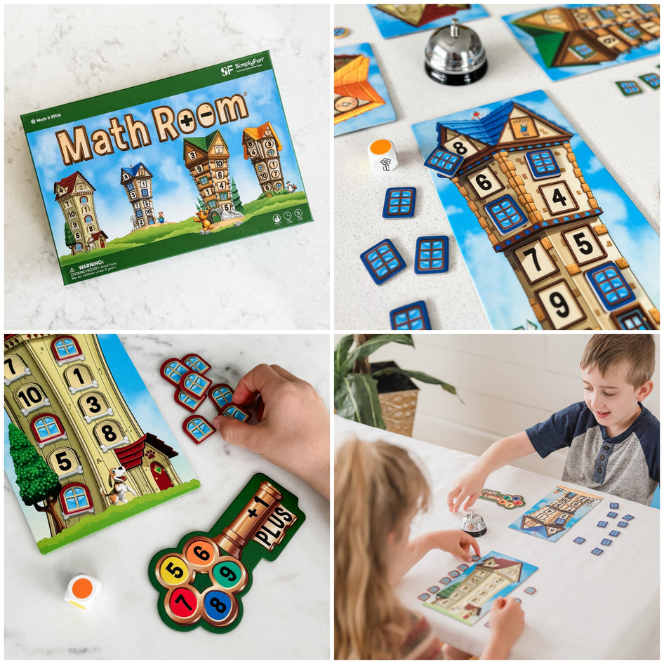 Early Elementary Game Set from SimplyFun, featuring Math Room, Sneaks, and Is or Isn’t.