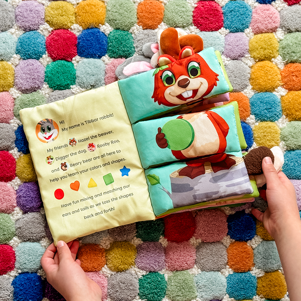 My Fun Buddy Book by SimplyFun, a colorful and textured cloth book where the buddies can be mixed and matched.-SimplyFun