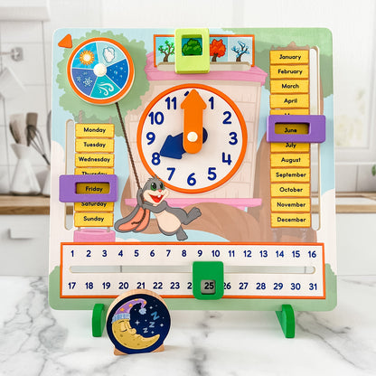 My Fun Day by SimplyFun is a wooden board designed to teach children about the weather, days of the week, months, and more.