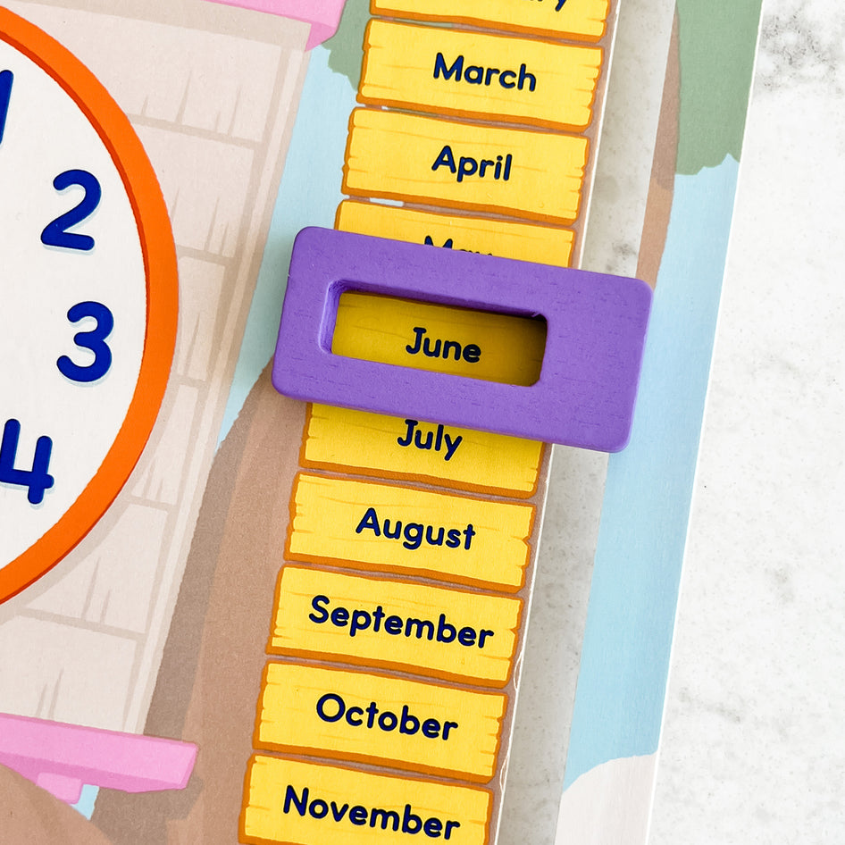 My Fun Day by SimplyFun is a wooden board designed to teach children about the weather, days of the week, months, and more.