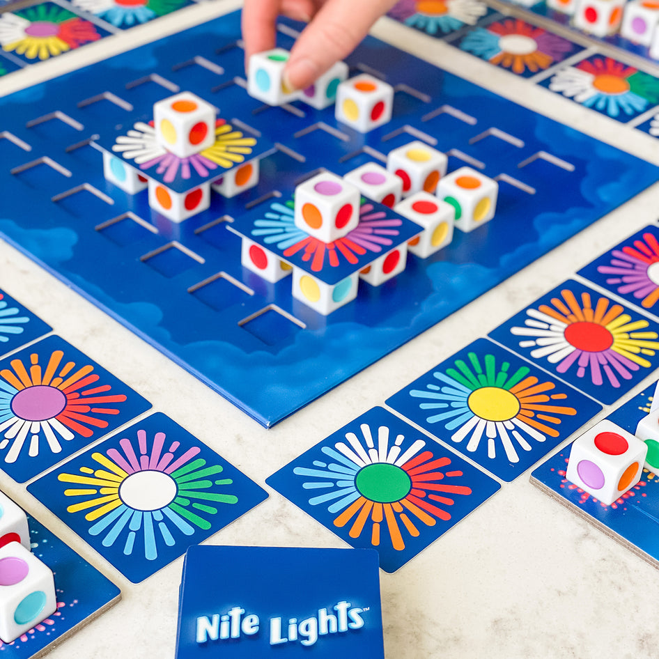 Nite Lights by SimplyFun is a fun strategy game for 2-4 players aged 10 and up.