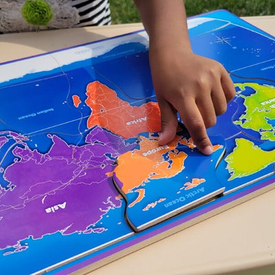 Our World Puzzle Set by simplyFun helps teach USA and world geography and astronomy.