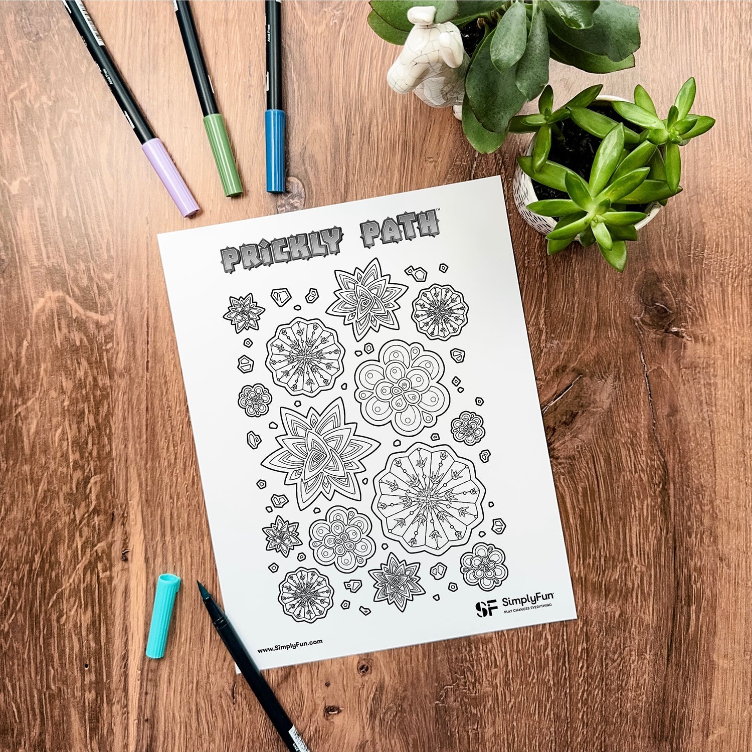 Download this free Prickly Path succulent coloring page from SimplyFun