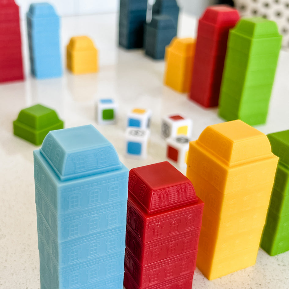 Raise the Roofs by SimplyFun is a problem solving game and strategy game for ages 8 and up.