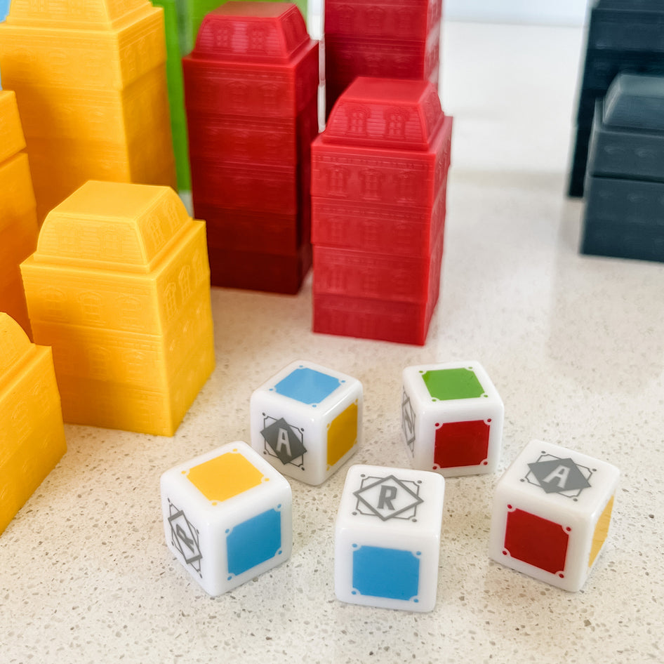 Raise the Roofs by SimplyFun is a problem solving game and strategy game for ages 8 and up.