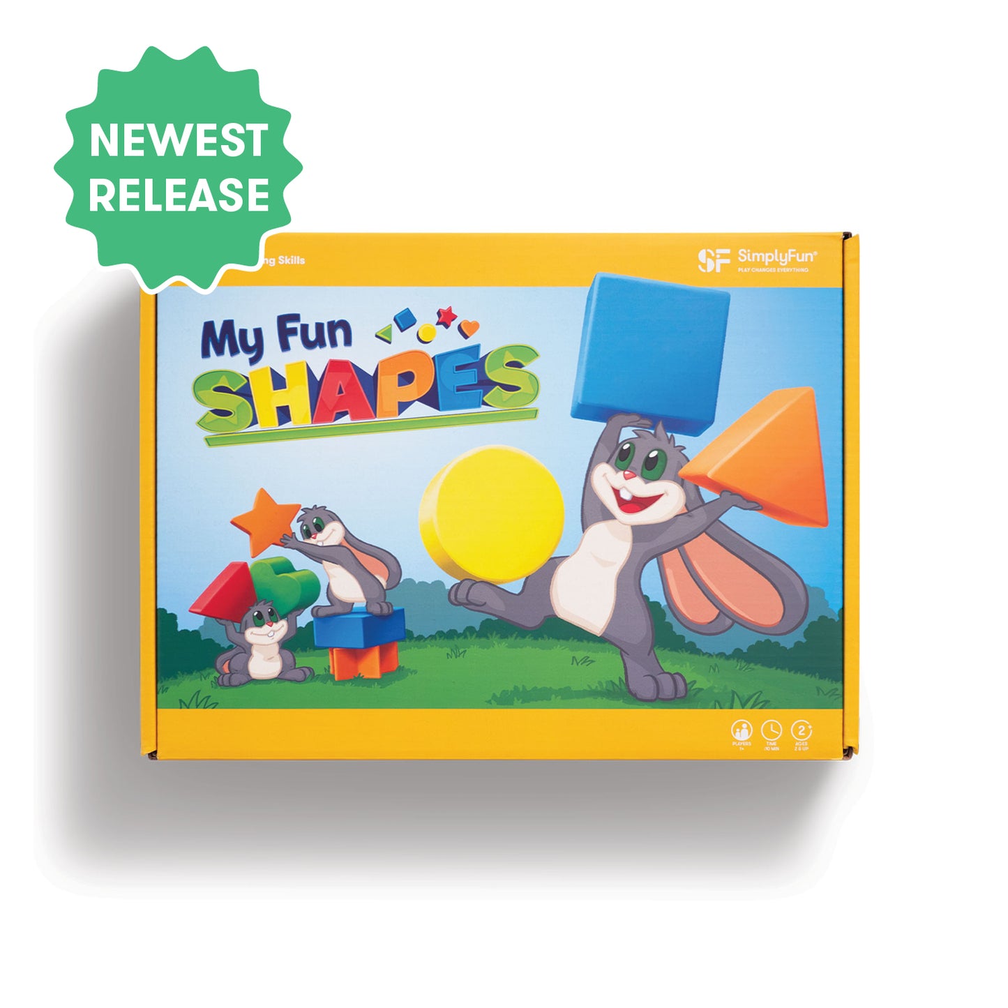 My Fun Shapes by SimplyFun. 30 wooden blocks and disc cards to aid in learning colors and shapes, and practicing fine motor skills.