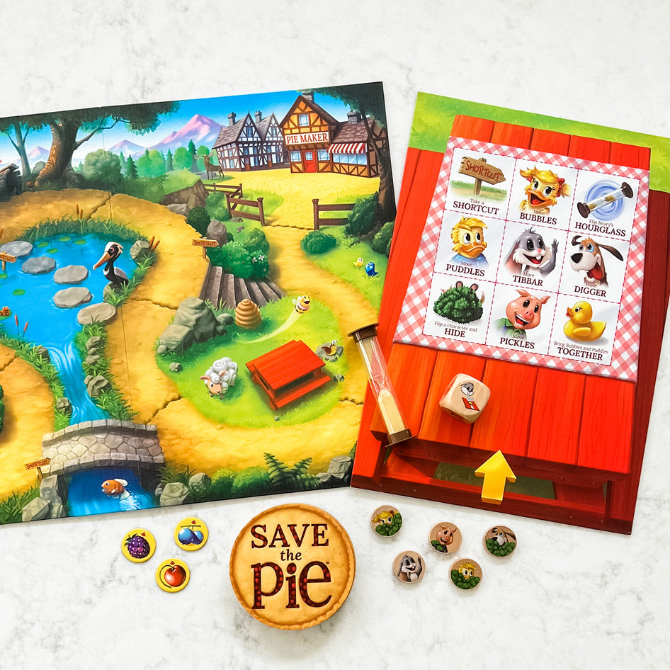 Save the Pie by SimplyFun is a collaborative game focusing on teamwork and fine motor skills for ages 6 and up.