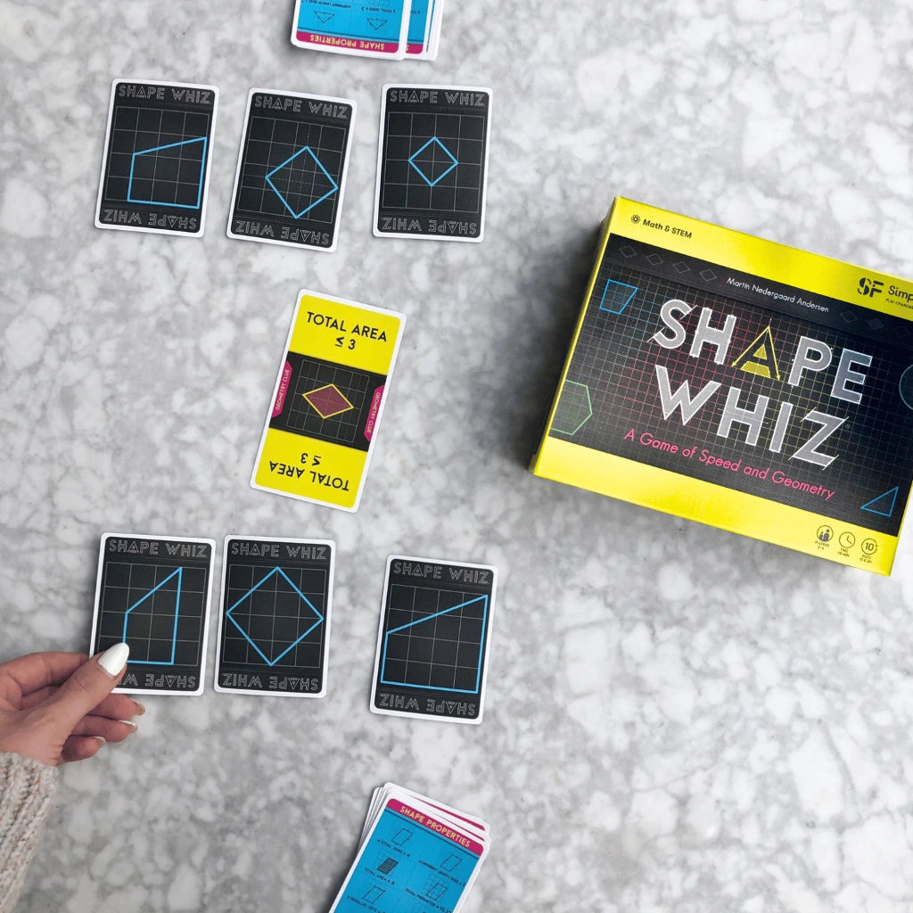 Shape Whiz by SimplyFun is a fun geometry game and measurement game for ages 10 and up.-SimplyFun
