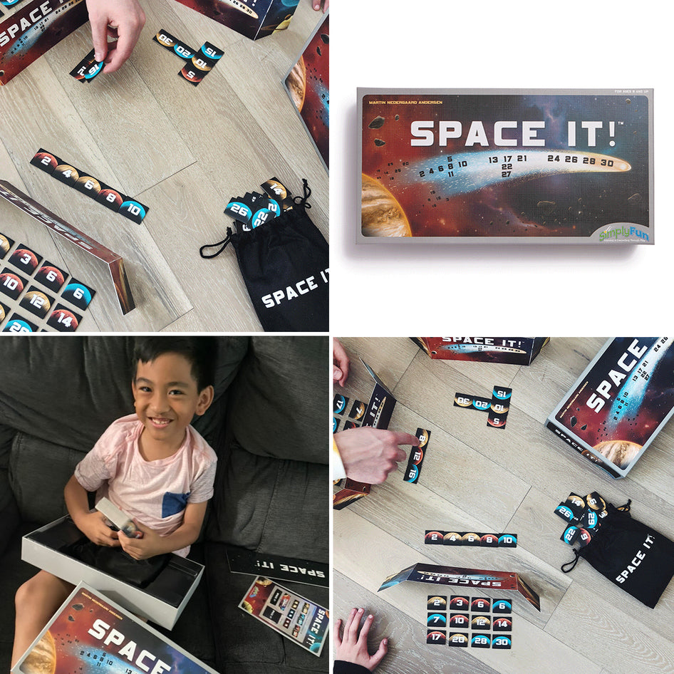 Math Skills Game set by SimplyFun, featuring Grill Party, Vinculum, and Space It!