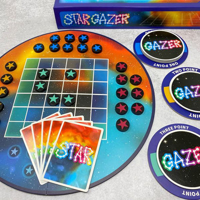 Star Gazer by SimplyFun is a strategy game focusing on spatial reasoning and patterning for ages 10 and up.
