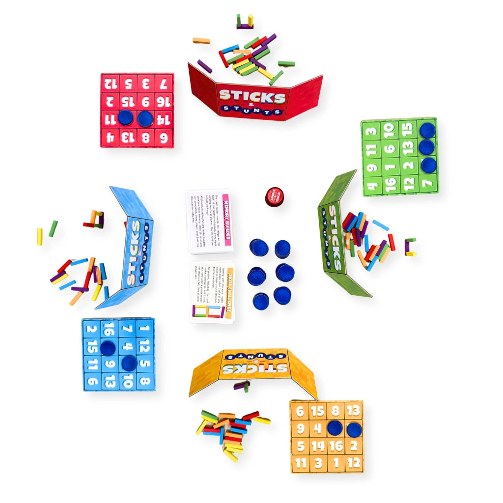 Sticks and Stunts by SimplyFun is a collaborative game and communication game focusing on fine motor skills.-SimplyFun