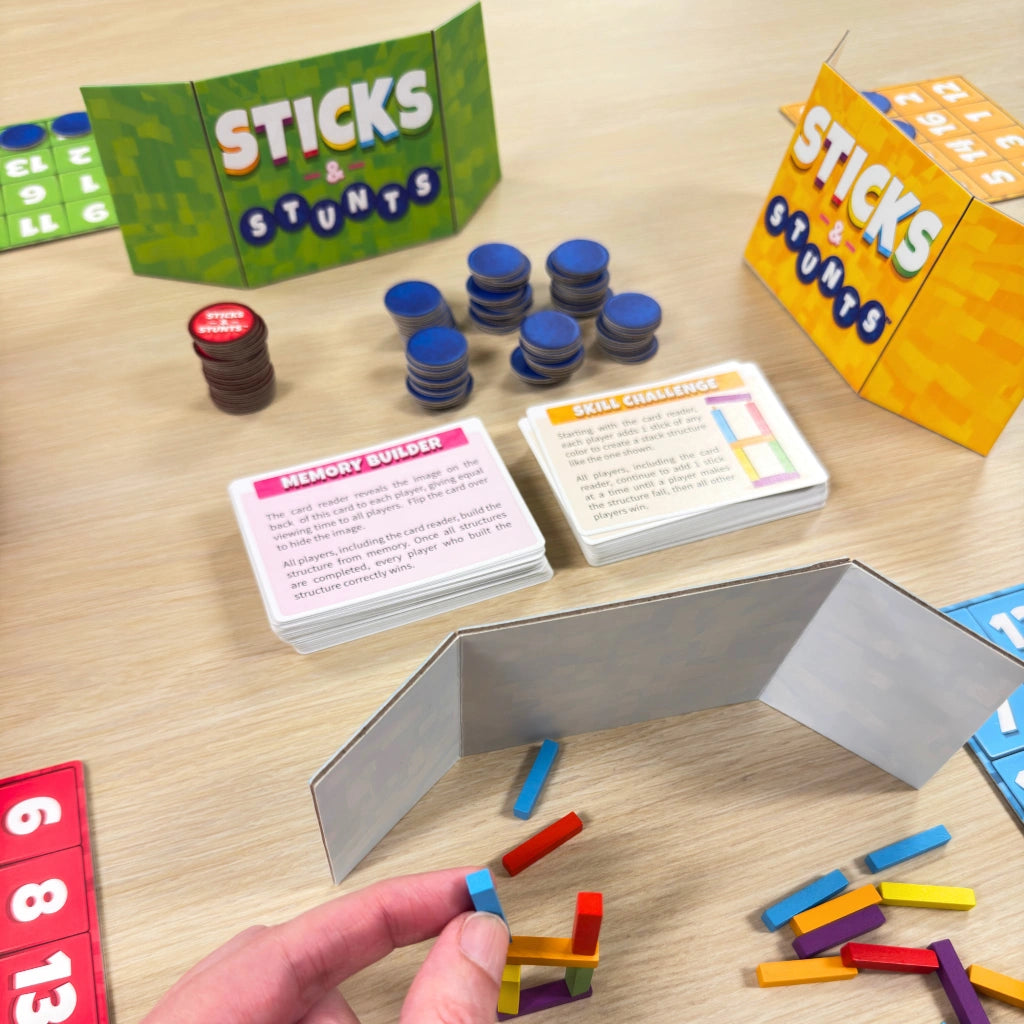 Sticks and Stunts by SimplyFun is a collaborative game and communication game focusing on fine motor skills.-SimplyFun