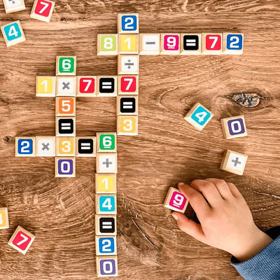 Sumology by SimplyFun is a fun math game focusing on addition, multiplication, subtraction, and division. It's like scrabble for math.