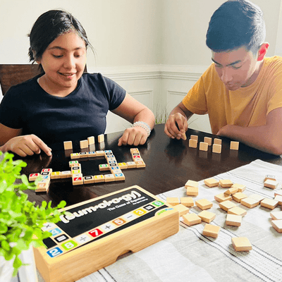 Sumology by SimplyFun is a fun math game focusing on addition, multiplication, subtraction, and division. It's like scrabble for math.