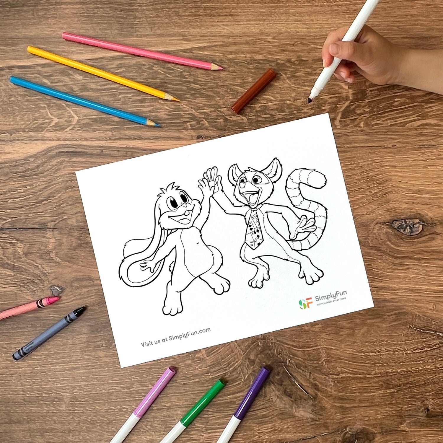 Free rabbit and lemur coloring page from SimplyFun
