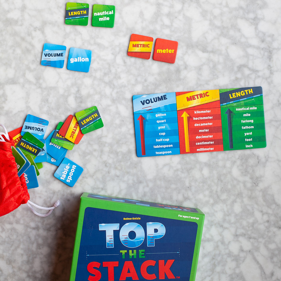 Top the Stack by SimplyFun is a measurement game teaching US standard volume and length and metric length.