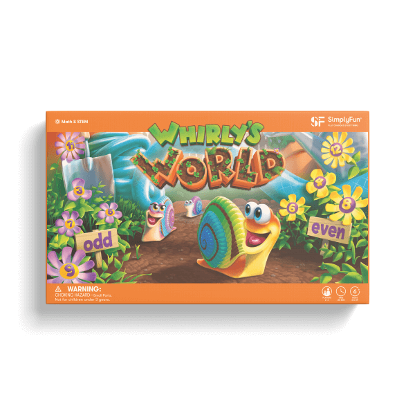 Whirly's World by SimplyFun is a great math game to practice even and odd numbers, addition, and counting for ages 6 and up-SimplyFun