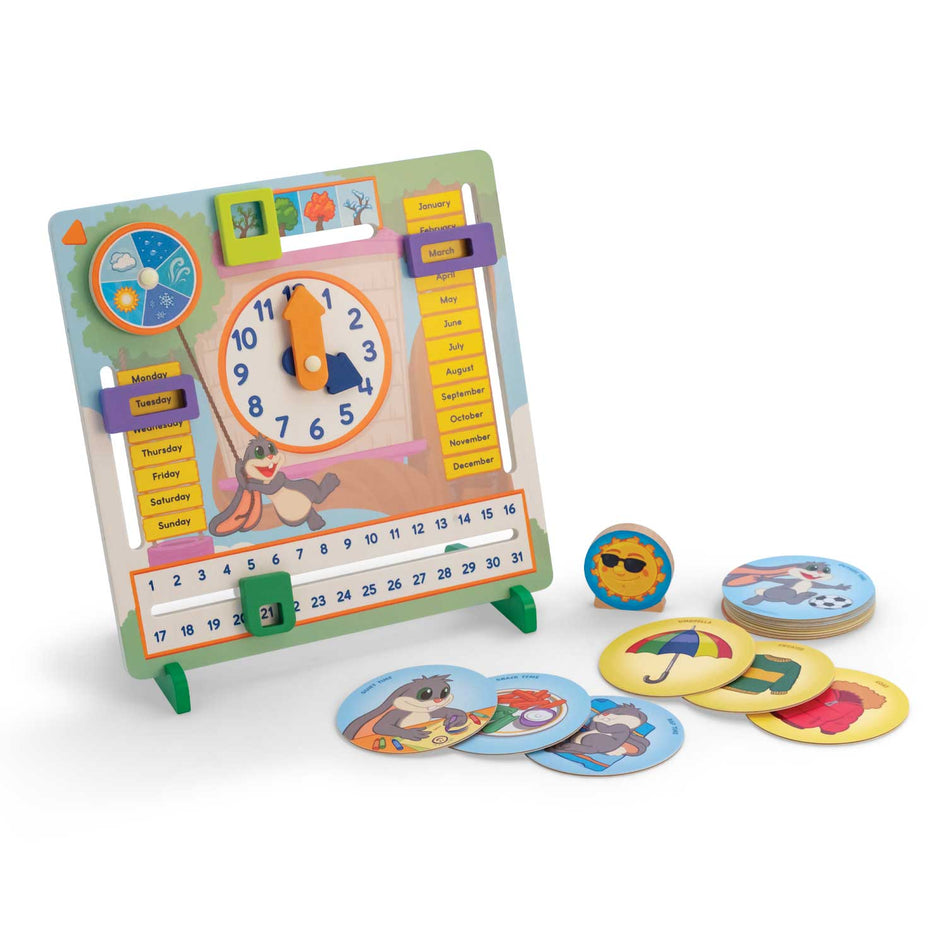 My Fun Day by SimplyFun is a wooden board designed to teach children about the weather, days of the week, months, and more.