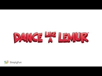 Dance Like a Lemur game from SimplyFun. Featuring a colorful box with playful lemur illustration and foam game puzzle pieces and die with a variety of animal and icon imagery. 