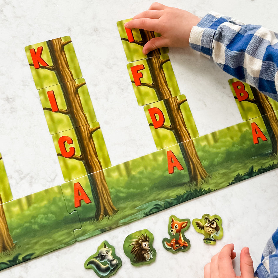 Alphabet Woods educational board game by SimplyFun for kids aged 5 and up