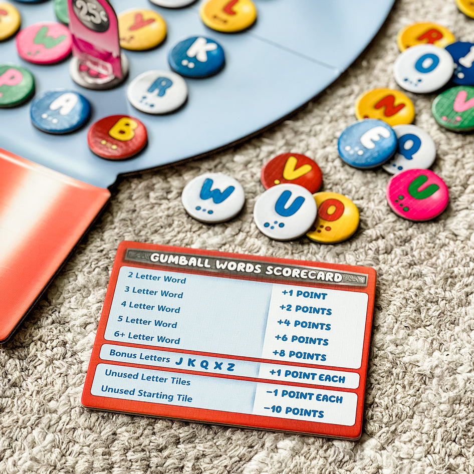 Gumball Words by SimplyFun is a fun letter game focusing on spelling and vocabulary for ages 8 and up.