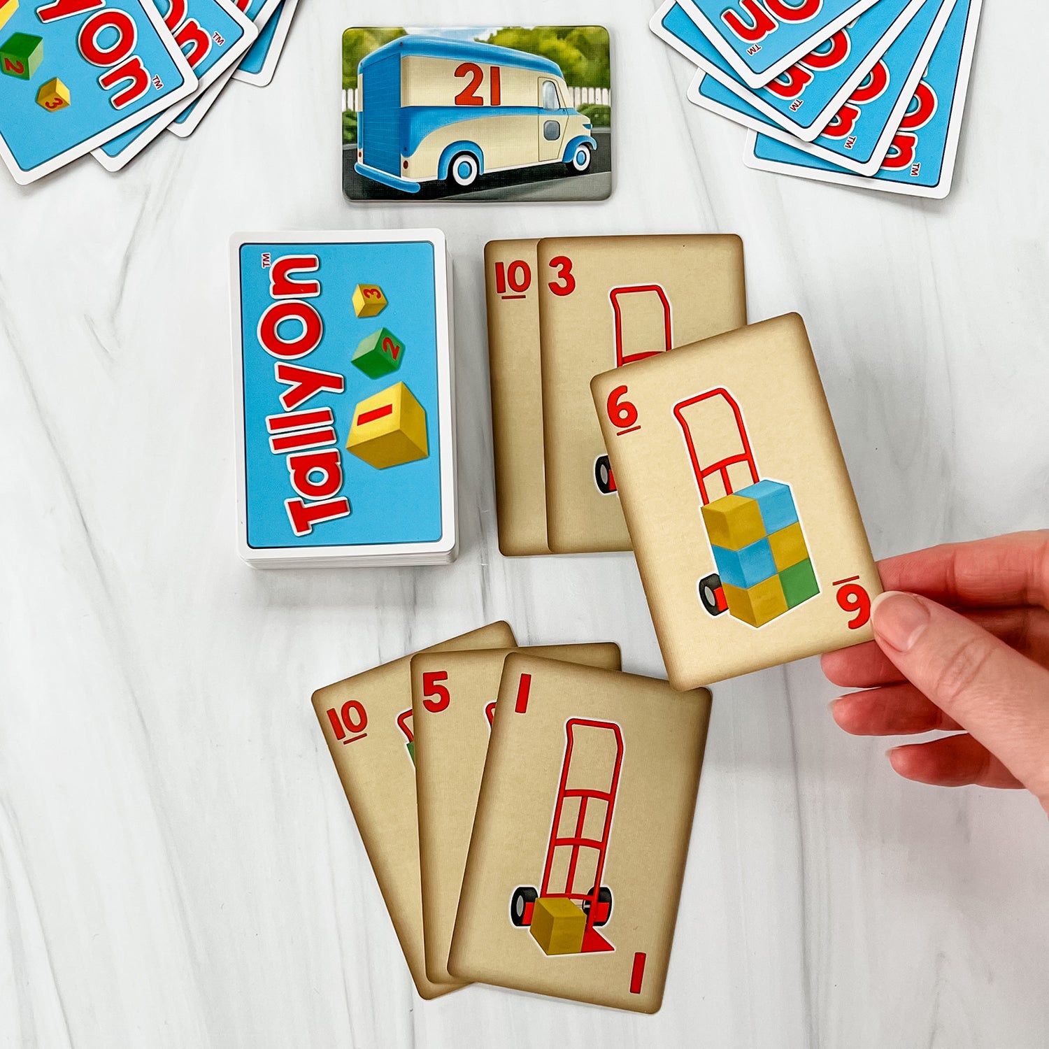 Tally On by SimplyFun is a fun math game for ages 5 and up focusing on counting and predicting.