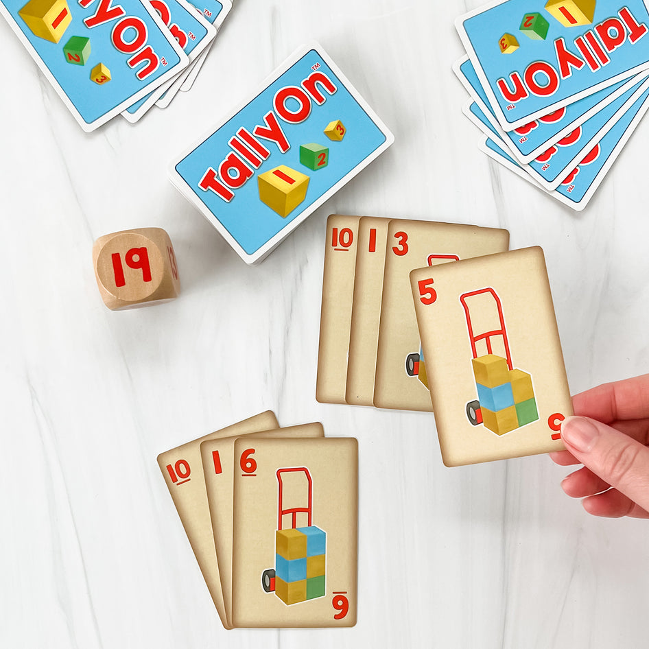 Tally On by SimplyFun is a fun math game for ages 5 and up focusing on counting and predicting.