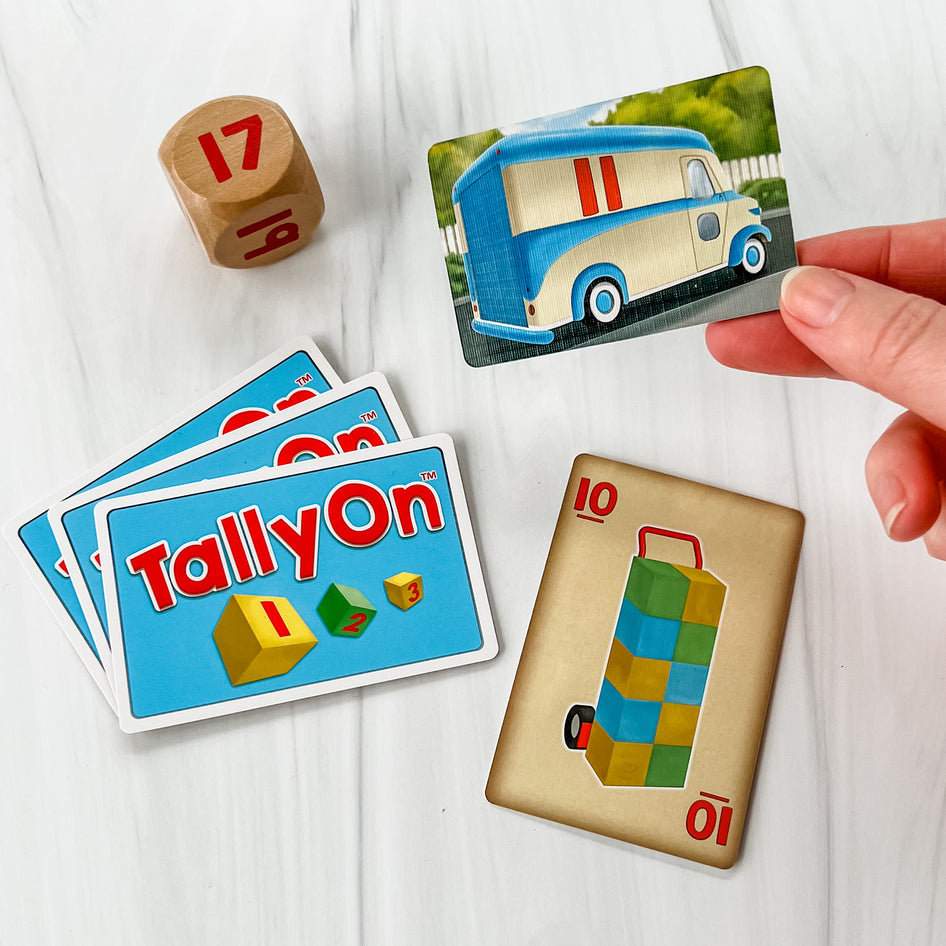 Tally On by SimplyFun is a fun math game for ages 5 and up focusing on counting and predicting.