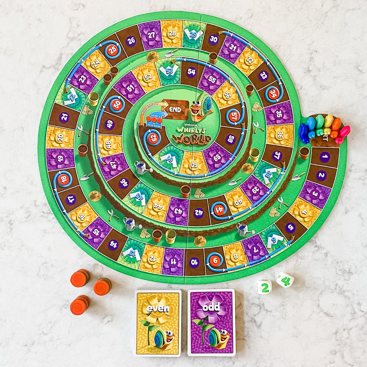 Whirly's World by SimplyFun is a great math game to practice even and odd numbers, addition, and counting for ages 6 and up