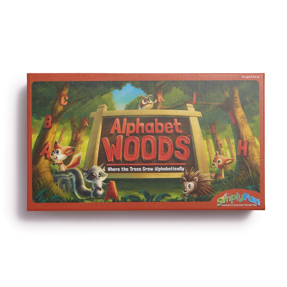 Alphabet Woods educational board game by SimplyFun for kids aged 5 and up