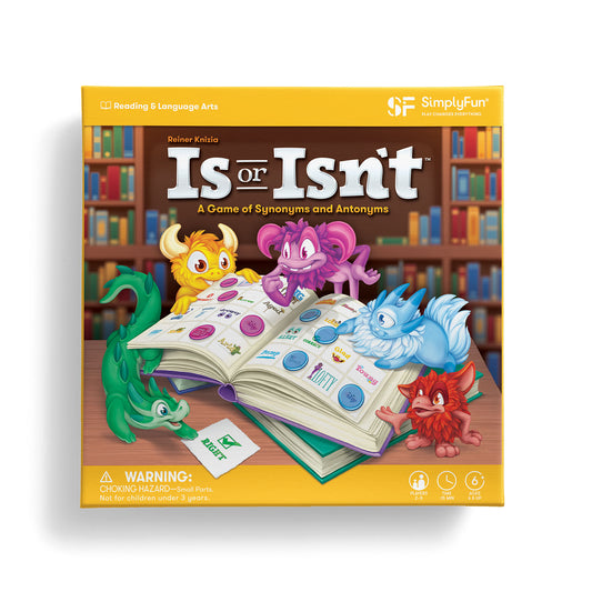 Is or Isn't by SimplyFun is a fun game for learning synonyms and antonyms for ages 6 and up.